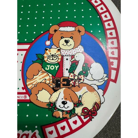 Holiday Vinyl Friends at Christmas Placemats VTG 1988 Franco Bear Cat Dog Goose - Picture 2 of 7